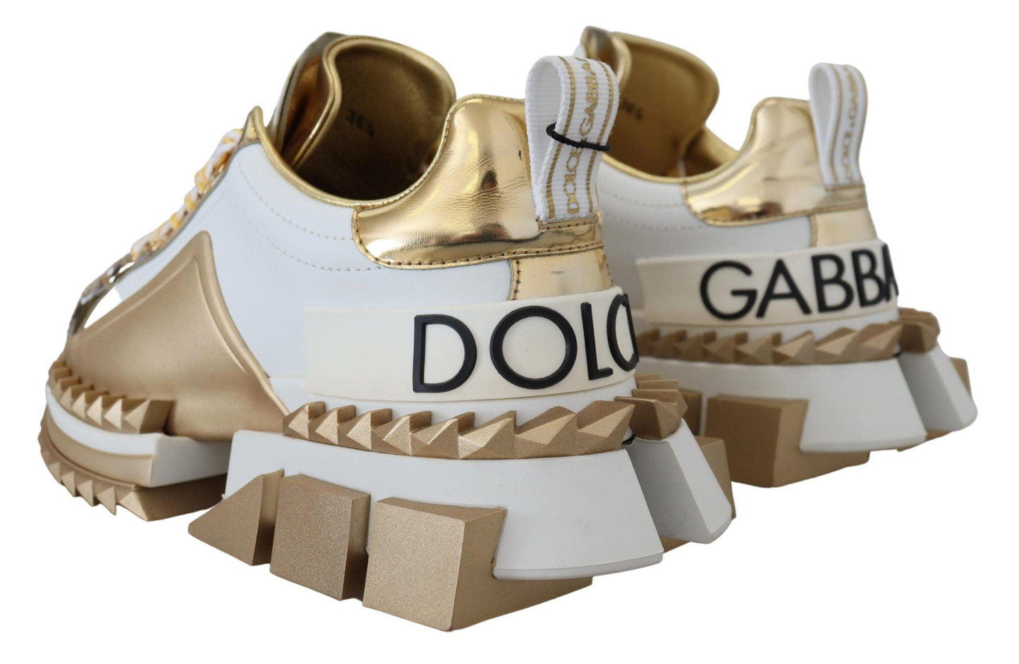 Dolce & Gabbana Elegant White and Gold Leather Sneakers - Arichezz.store