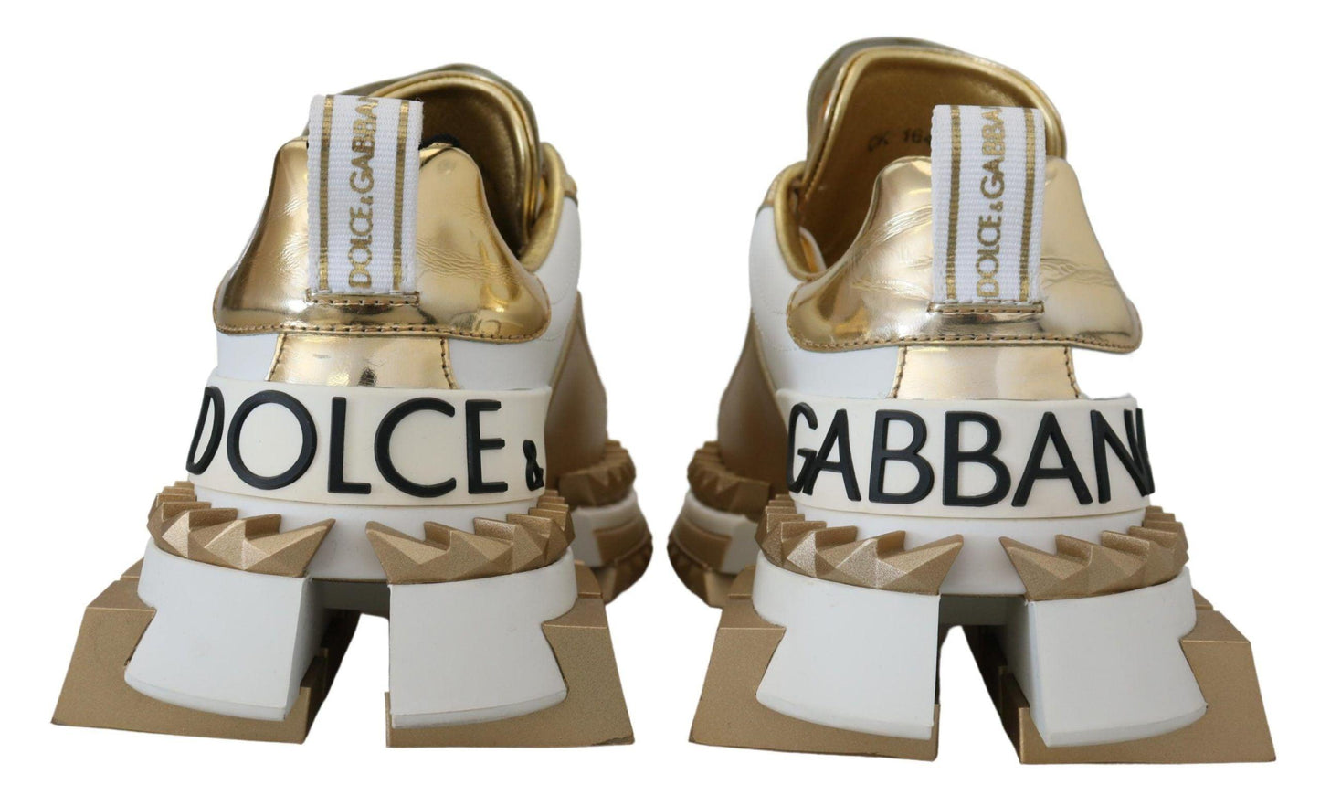 Dolce & Gabbana Elegant White and Gold Leather Sneakers - Arichezz.store