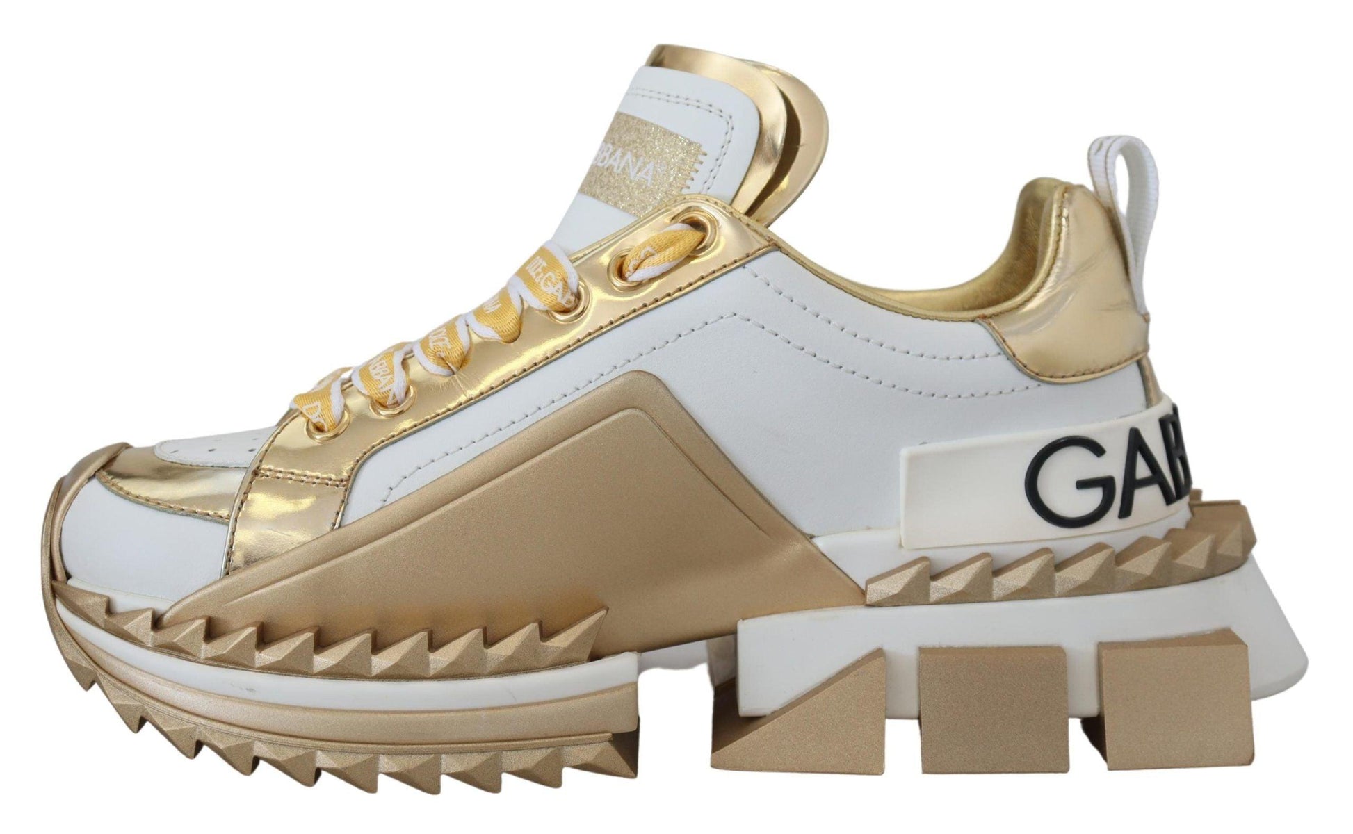 Dolce & Gabbana Elegant White and Gold Leather Sneakers - Arichezz.store