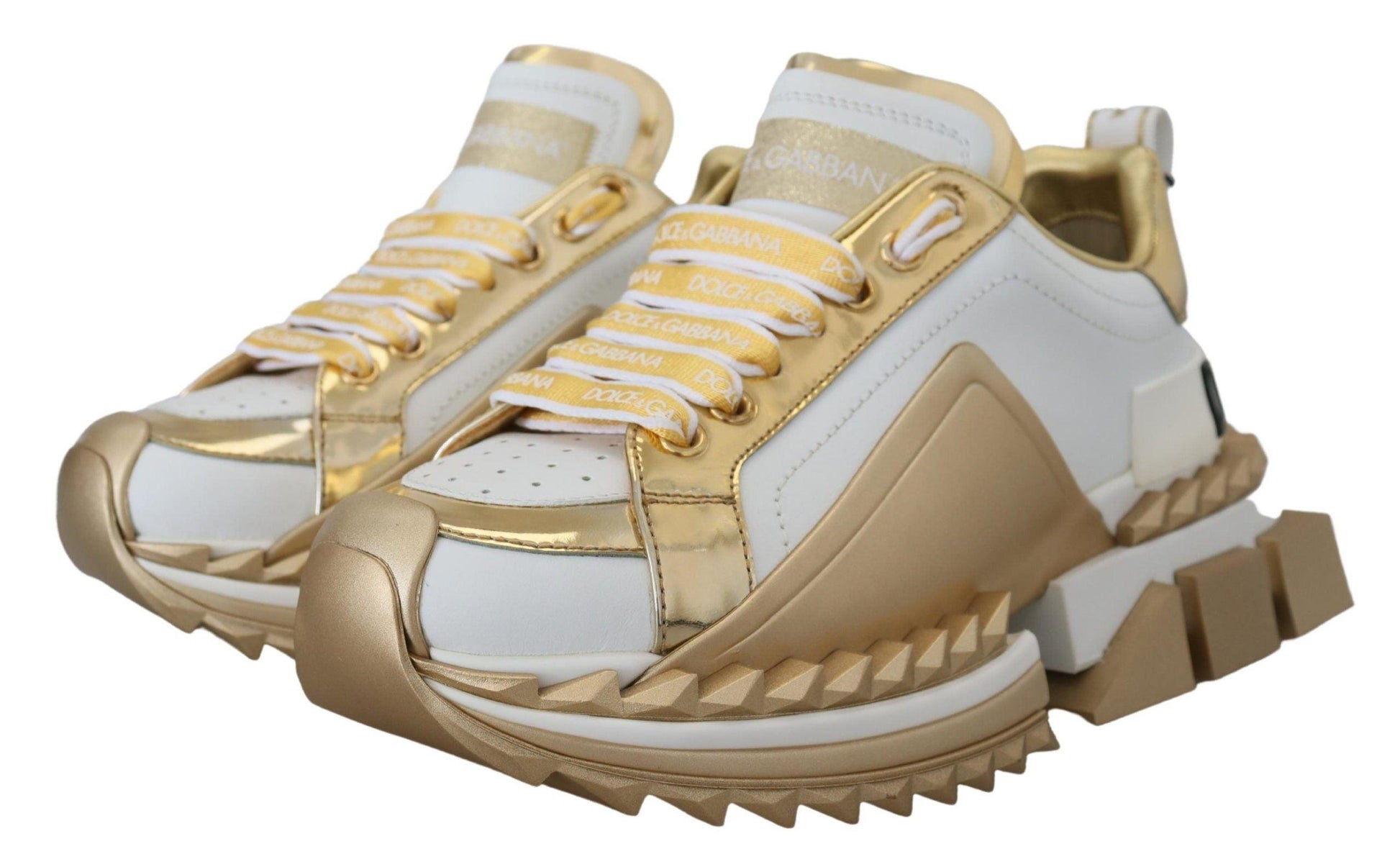 Dolce & Gabbana Elegant White and Gold Leather Sneakers - Arichezz.store