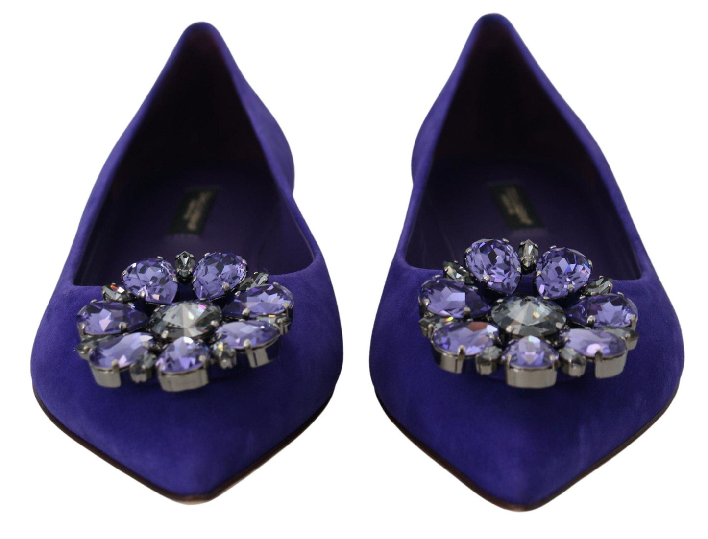 Dolce & Gabbana Embellished Crystal Purple Suede Flats - Arichezz.store