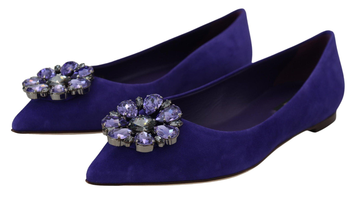 Dolce & Gabbana Embellished Crystal Purple Suede Flats - Arichezz.store