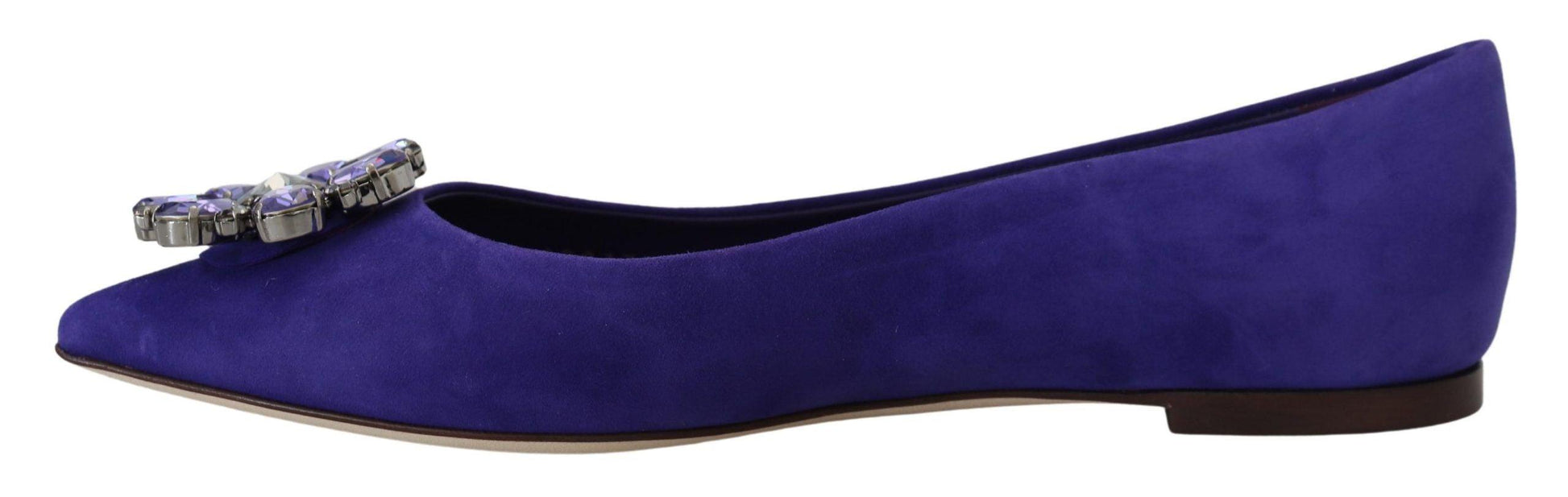 Dolce & Gabbana Embellished Crystal Purple Suede Flats - Arichezz.store