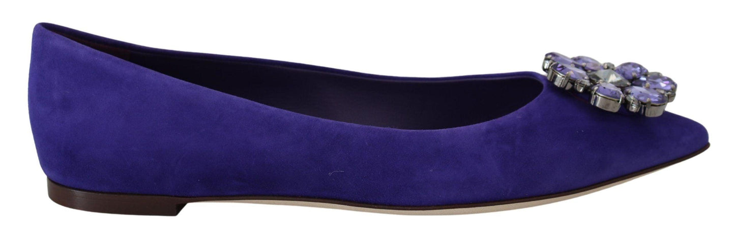 Dolce & Gabbana Embellished Crystal Purple Suede Flats - Arichezz.store