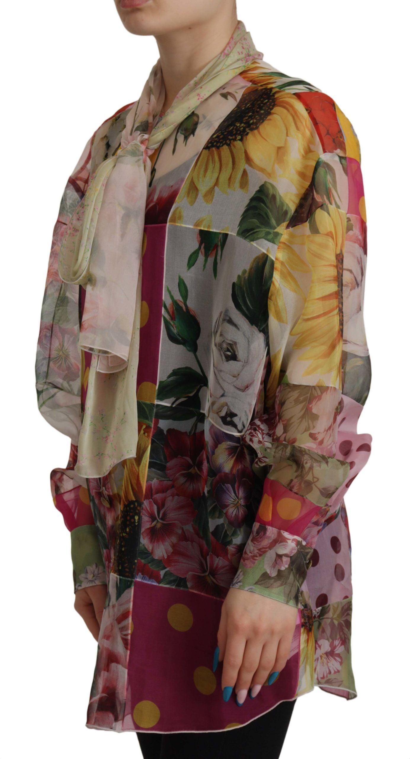 Dolce & Gabbana Multicolor Silk Ascot Collar Blouse - Arichezz.store