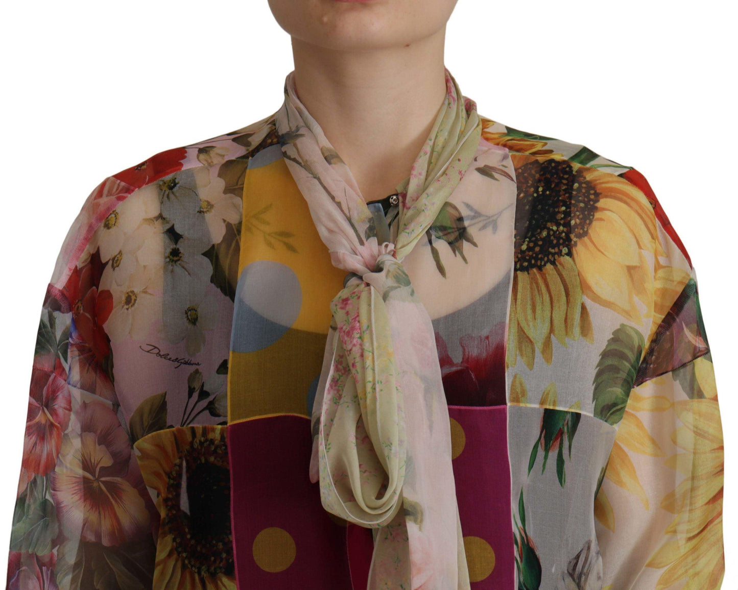 Dolce & Gabbana Multicolor Silk Ascot Collar Blouse - Arichezz.store