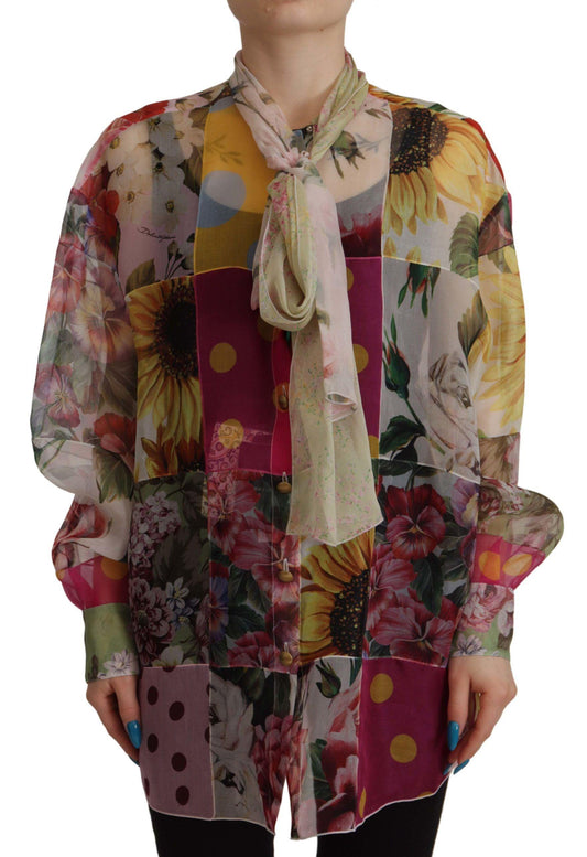 Dolce & Gabbana Multicolor Silk Ascot Collar Blouse - Arichezz.store