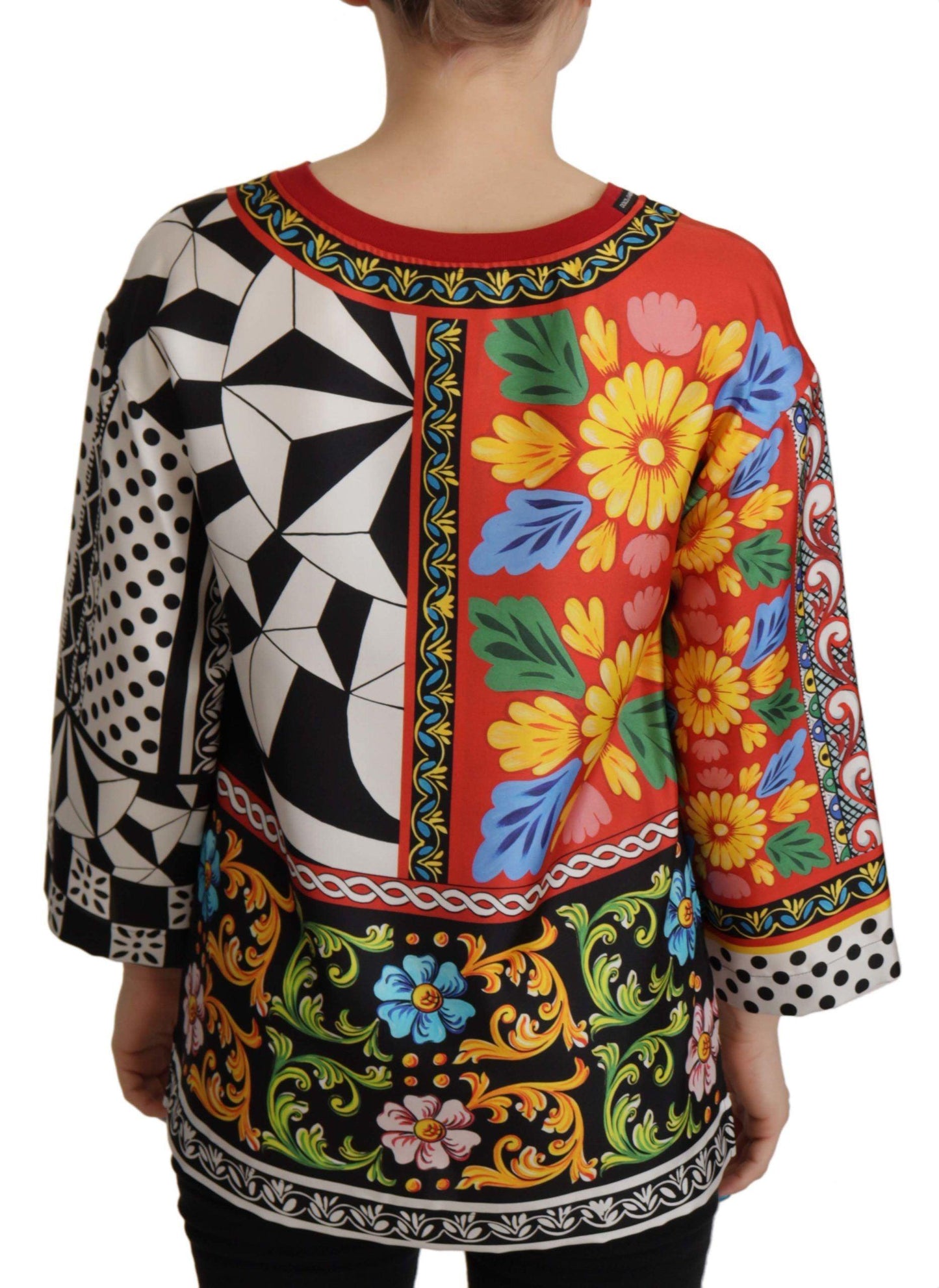 Dolce & Gabbana Silk Baroque Floral Round Neck Blouse - Arichezz.store