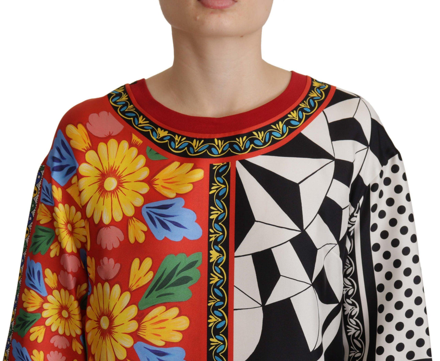 Dolce & Gabbana Silk Baroque Floral Round Neck Blouse - Arichezz.store