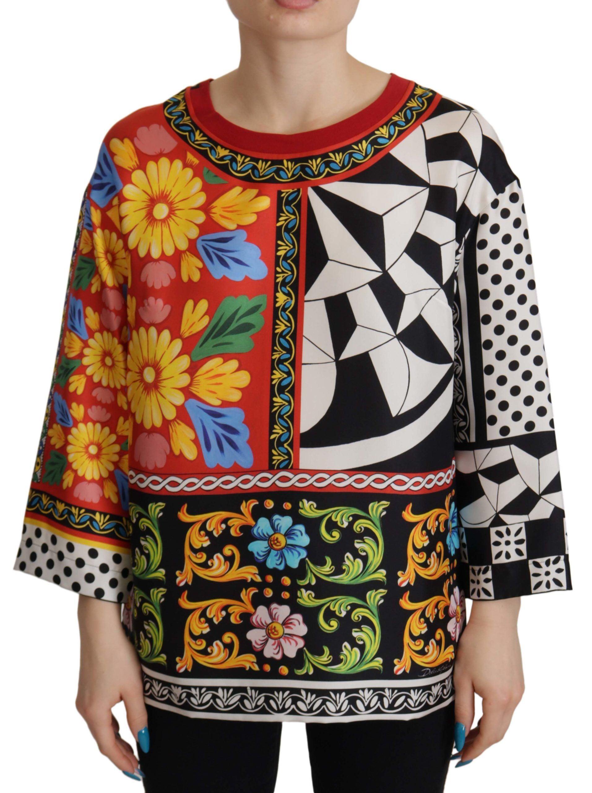 Dolce & Gabbana Silk Baroque Floral Round Neck Blouse - Arichezz.store