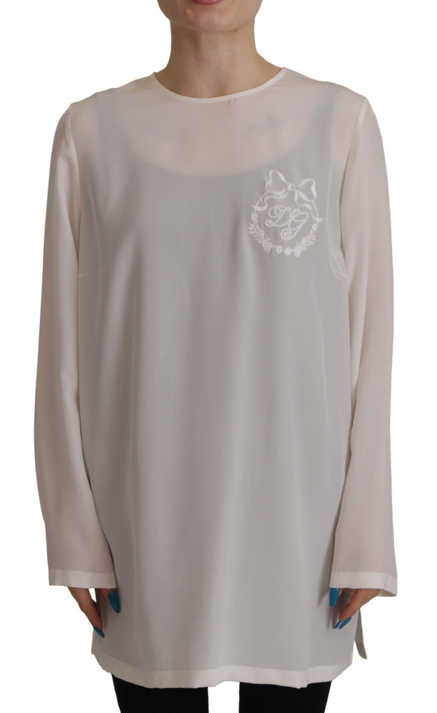 Dolce & Gabbana Elegant Silk Top with Logo Embroidery - Arichezz.store