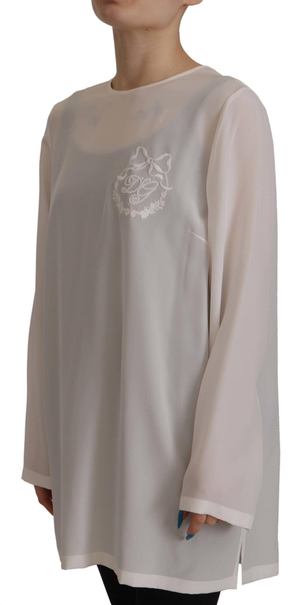 Dolce & Gabbana Elegant Silk Top with Logo Embroidery - Arichezz.store