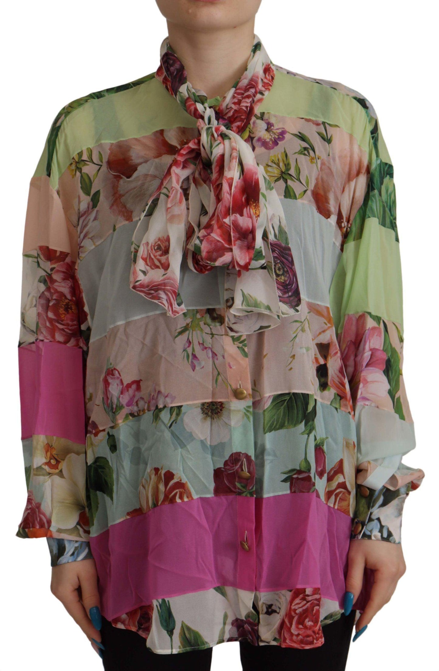 Dolce & Gabbana Elegant Floral Patchwork Silk Blouse - Arichezz.store