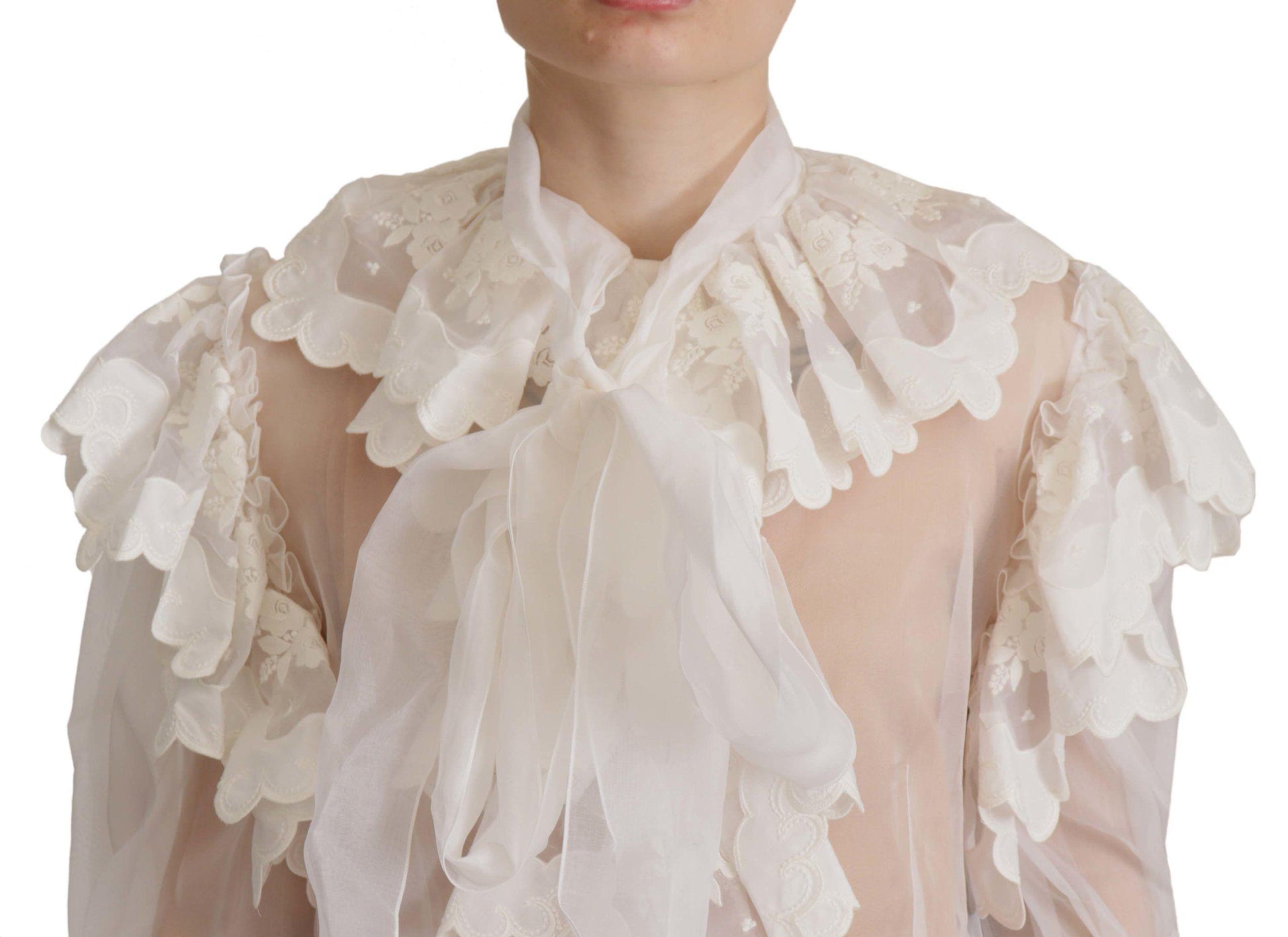 Dolce & Gabbana Elegant White Lace Silk-Cotton Top - Arichezz.store