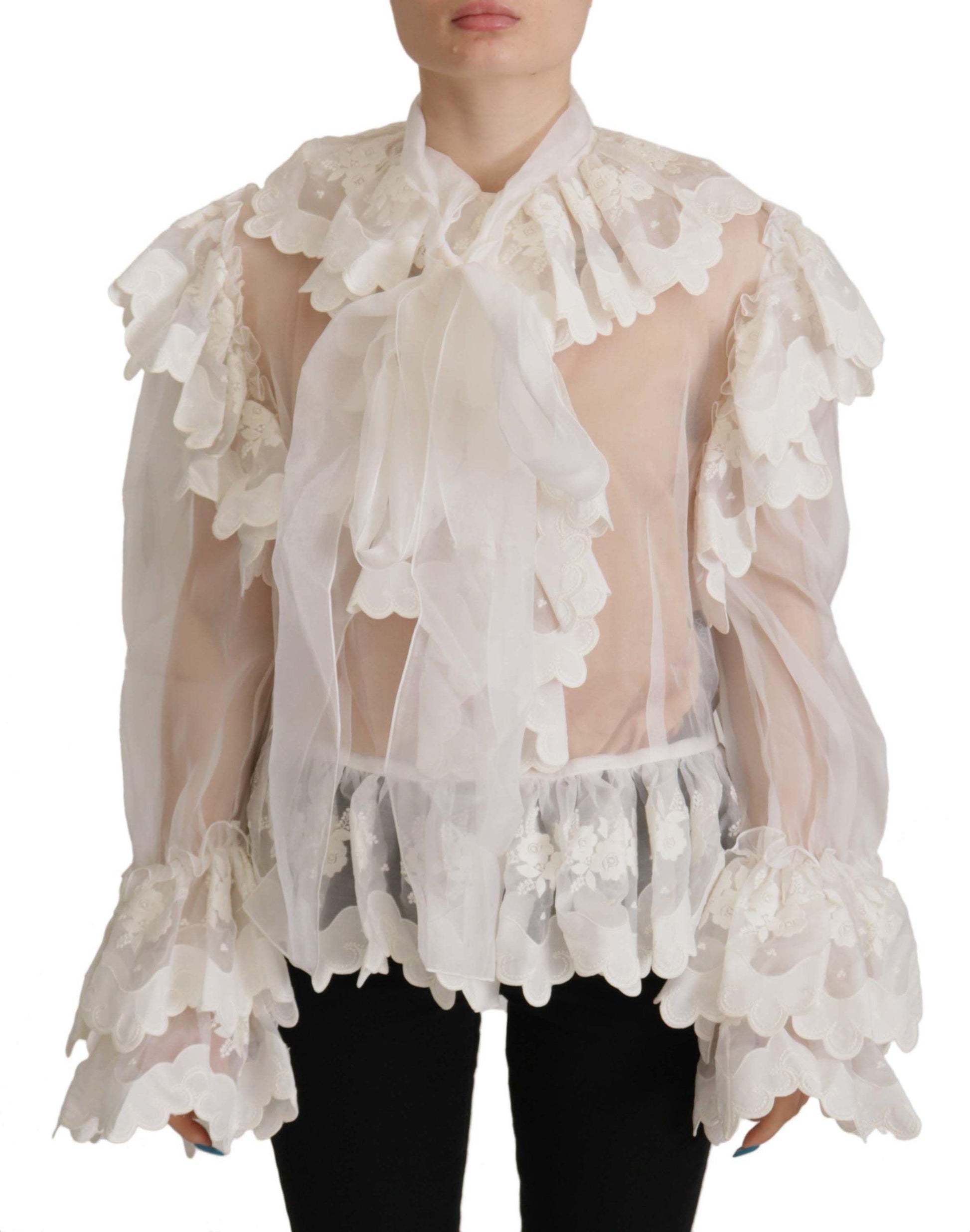 Dolce & Gabbana Elegant White Lace Silk-Cotton Top - Arichezz.store