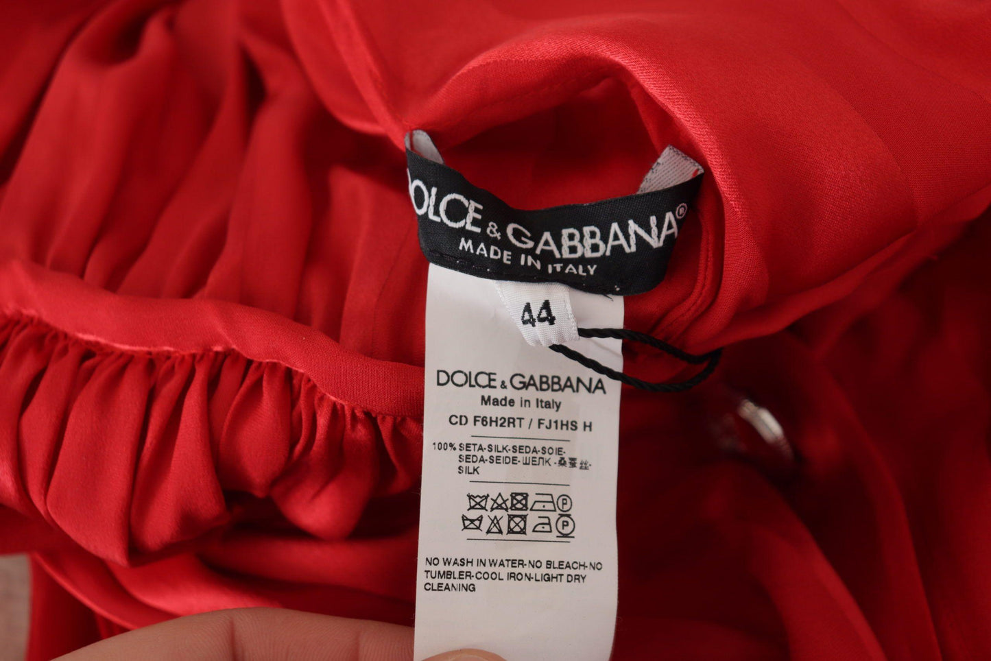 Dolce & Gabbana Elegant Red Silk Midi Dress with Button Detail - Arichezz.store