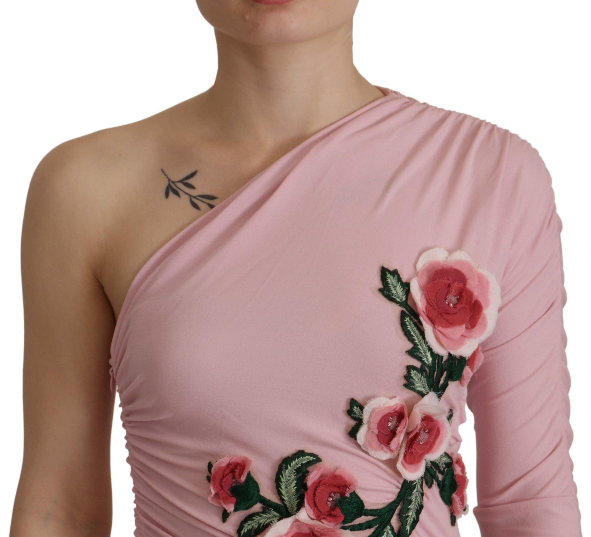 Dolce & Gabbana Elegant Pink One Shoulder Bodycon Dress - Arichezz.store