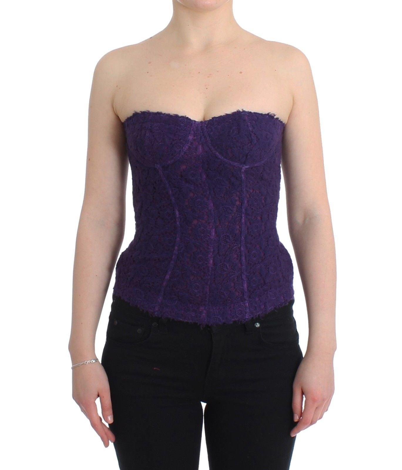 Ermanno Scervino Purple Lace Silk Blend Bustier Corset - Arichezz.store