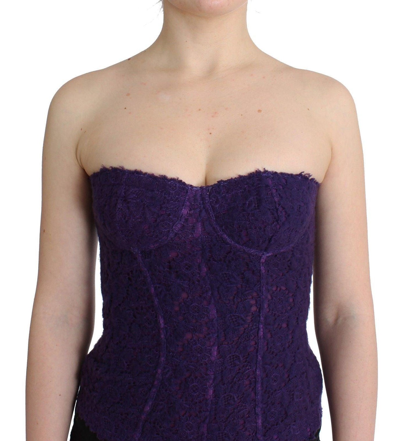 Ermanno Scervino Purple Lace Silk Blend Bustier Corset - Arichezz.store