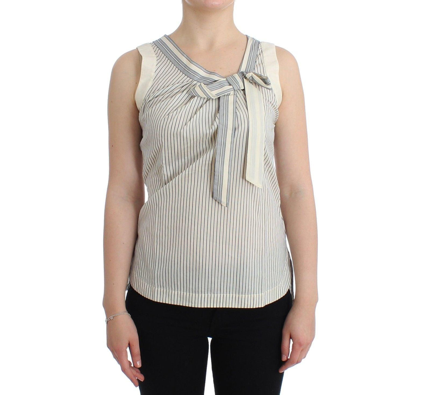 Ermanno Scervino Chic Striped Cotton-Silk Bow Top - Arichezz.store