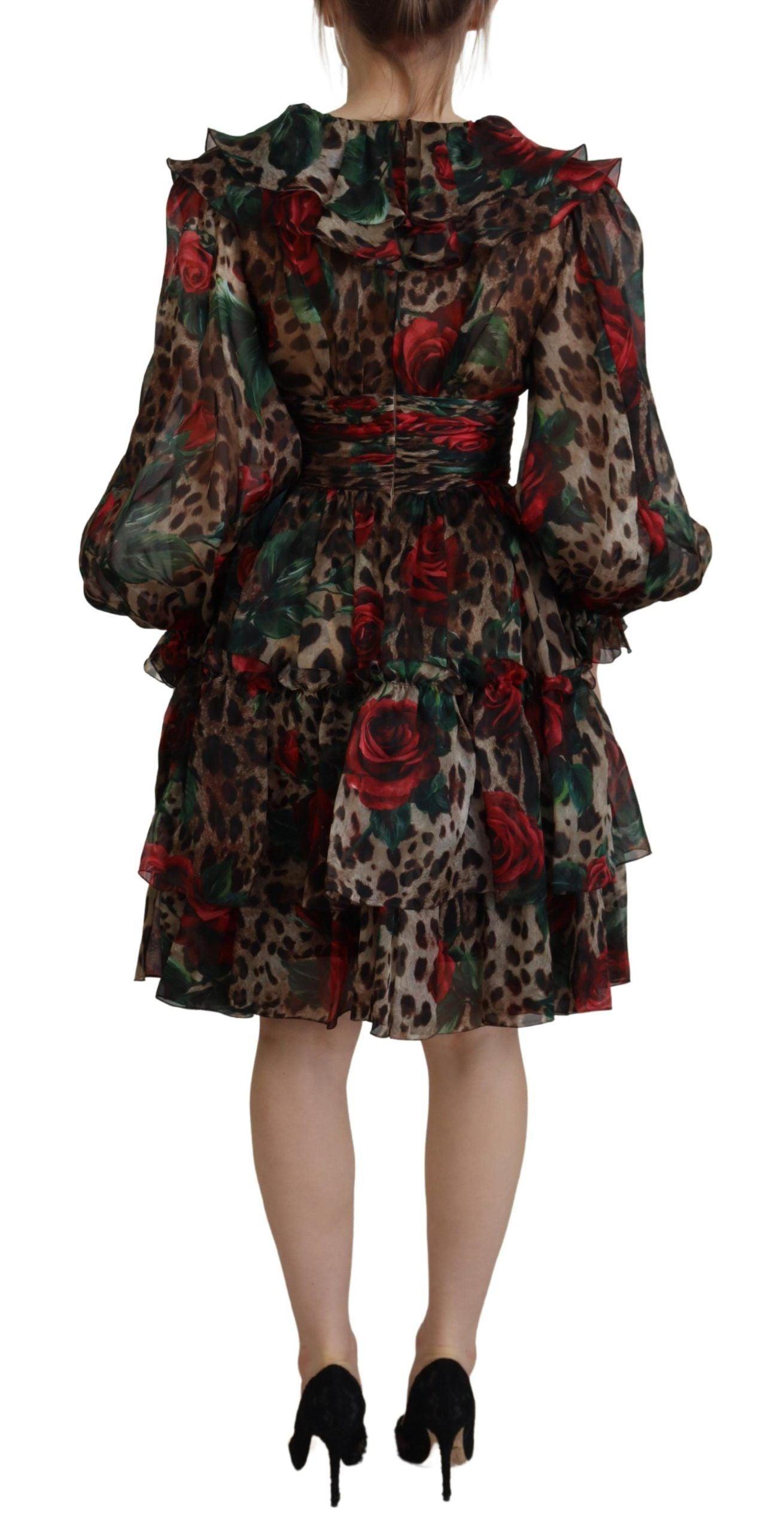 Dolce & Gabbana Silk Leopard Print & Red Roses Dress - Arichezz.store