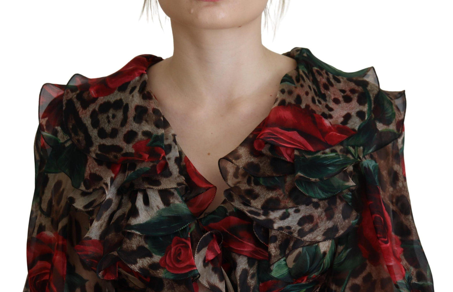 Dolce & Gabbana Silk Leopard Print & Red Roses Dress - Arichezz.store