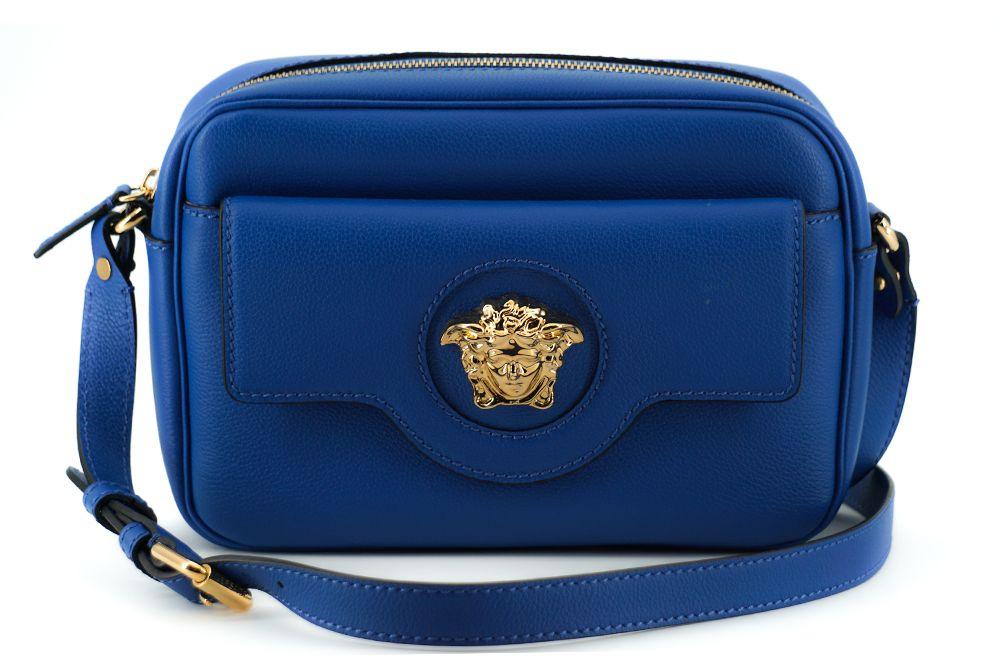 Versace Elegant Blue Calf Leather Camera Case Bag - Arichezz.store