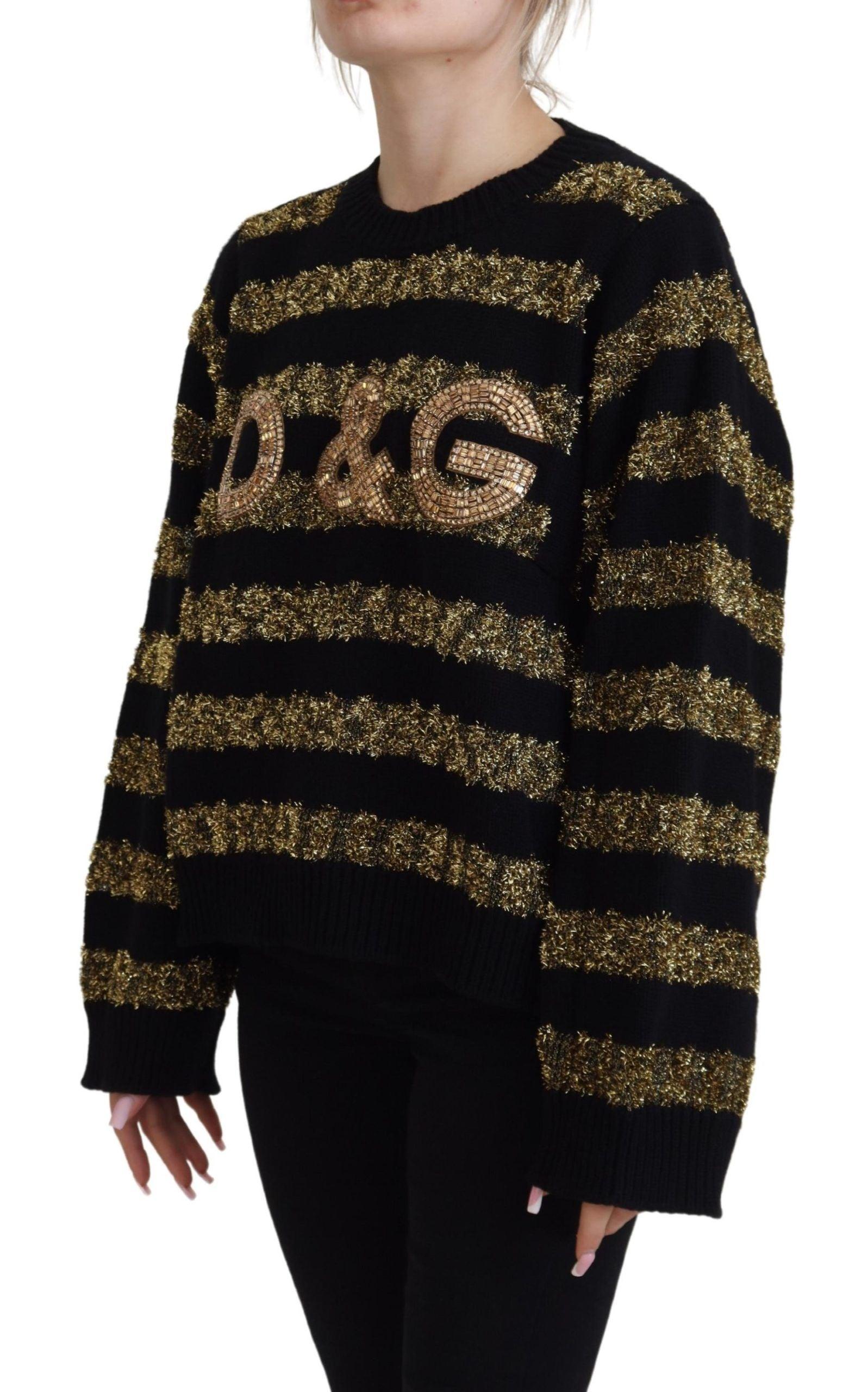 Dolce & Gabbana Elegant Black and Gold Crystal Sweater - Arichezz.store