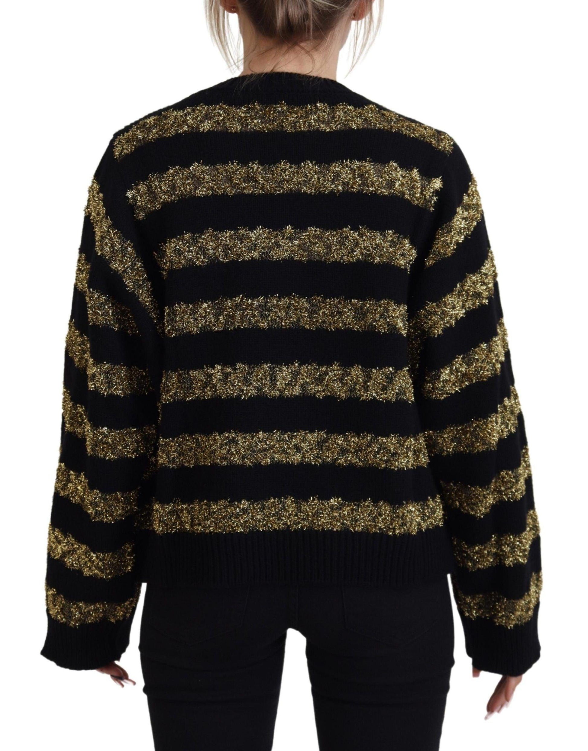 Dolce & Gabbana Elegant Black and Gold Crystal Sweater - Arichezz.store