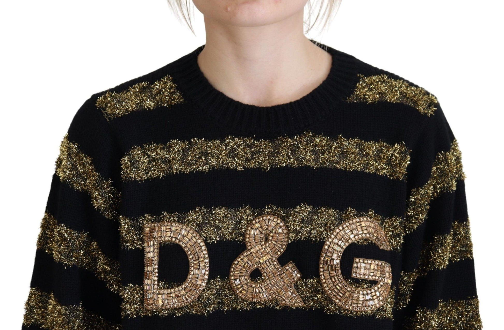 Dolce & Gabbana Elegant Black and Gold Crystal Sweater - Arichezz.store