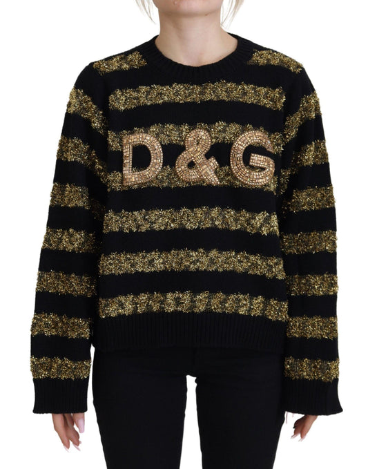 Dolce & Gabbana Elegant Black and Gold Crystal Sweater - Arichezz.store