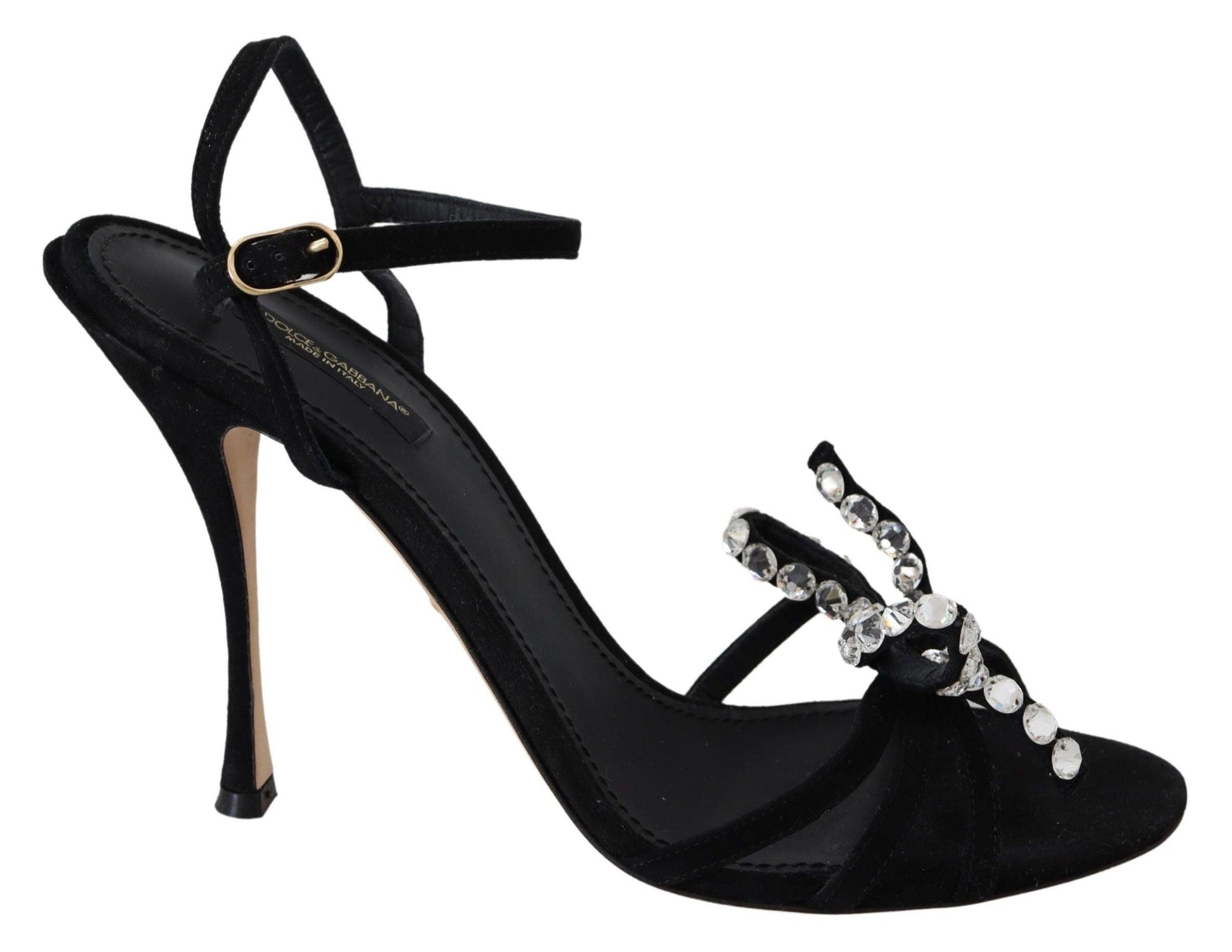 Dolce & Gabbana Elegant Suede High Sandals with Crystal Bows - Arichezz.store