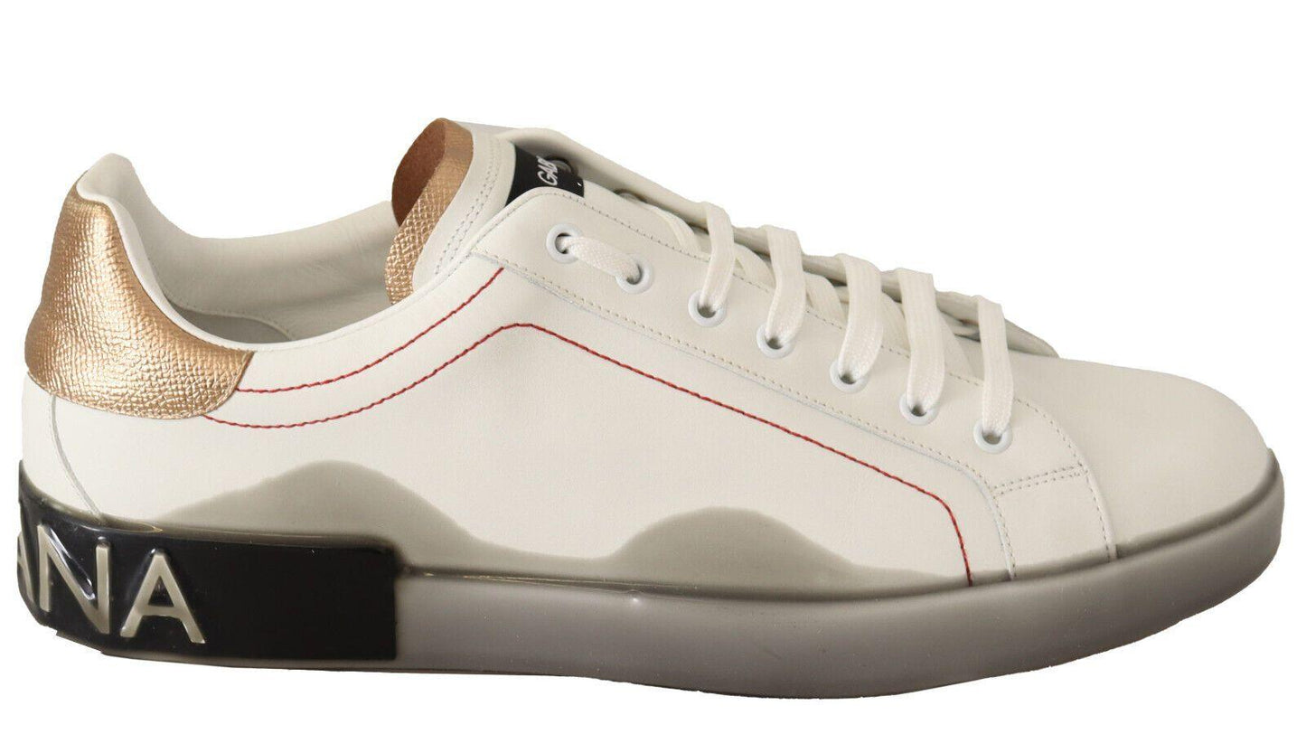 Dolce & Gabbana Elegant White & Gold Leather Sneakers - Arichezz.store