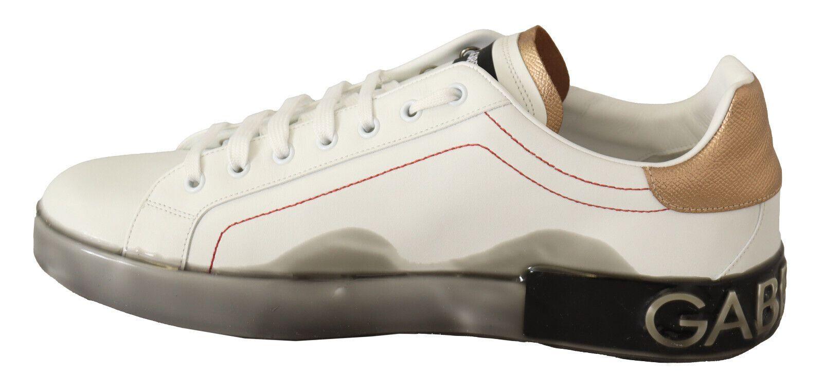 Dolce & Gabbana Elegant White & Gold Leather Sneakers - Arichezz.store