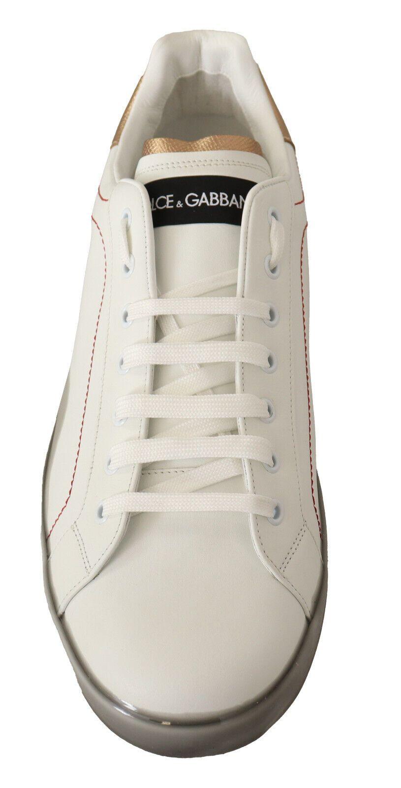 Dolce & Gabbana Elegant White & Gold Leather Sneakers - Arichezz.store