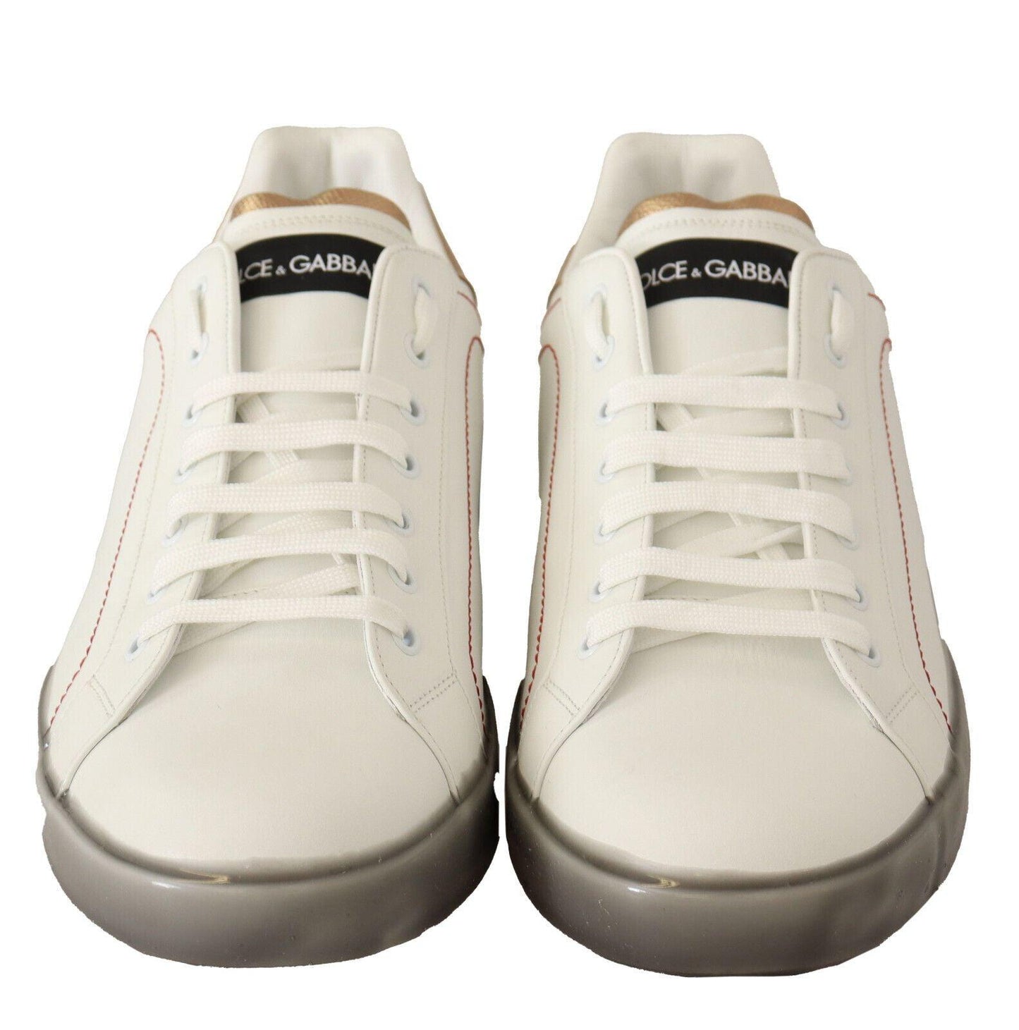 Dolce & Gabbana Elegant White & Gold Leather Sneakers - Arichezz.store