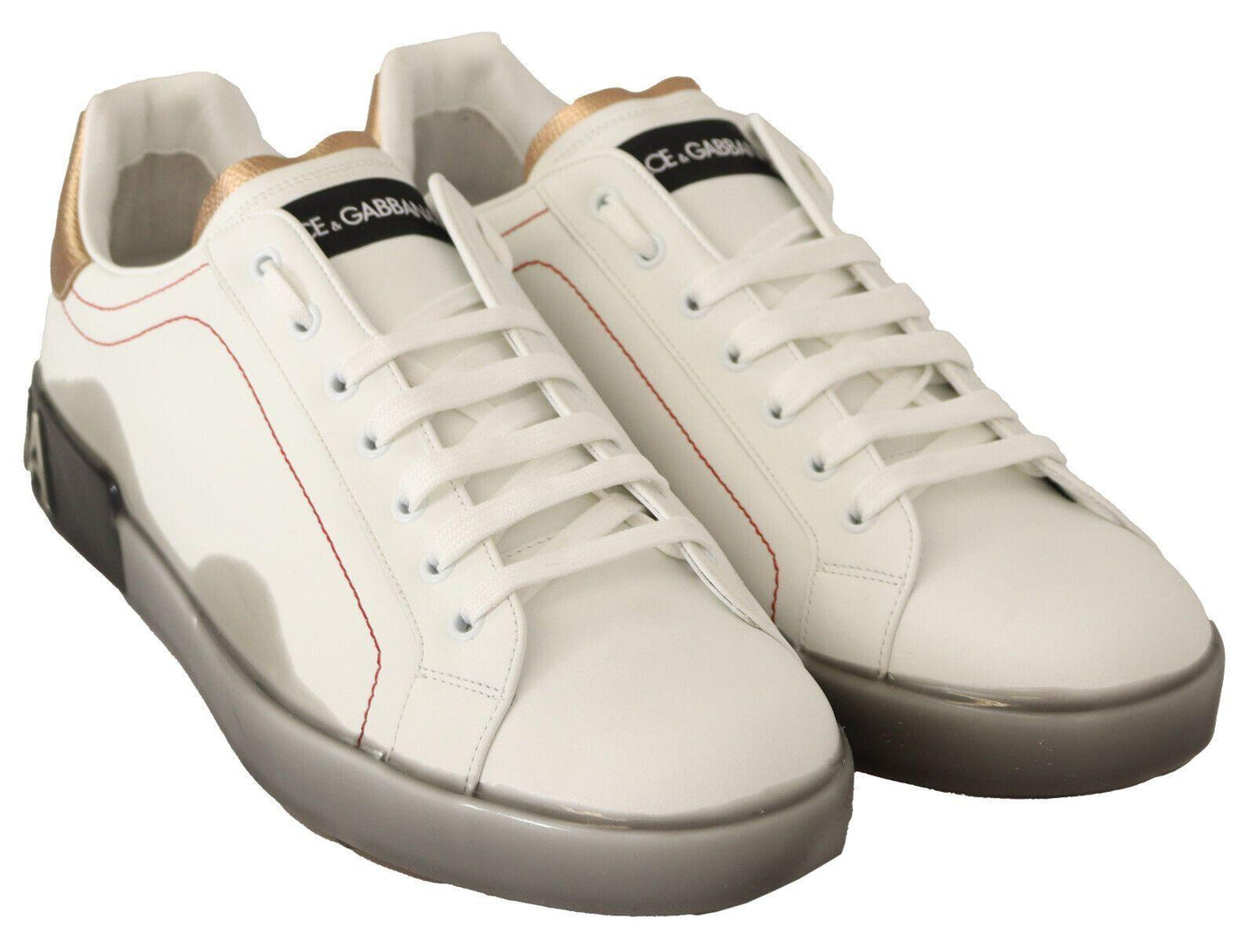 Dolce & Gabbana Elegant White & Gold Leather Sneakers - Arichezz.store