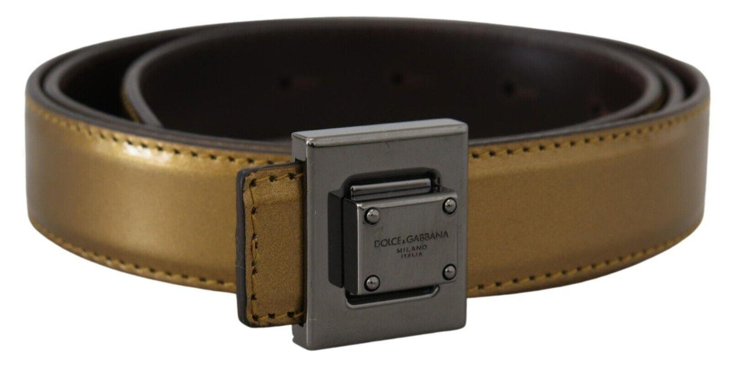 Dolce & Gabbana Gold Square Buckle Leather Belt - Arichezz.store