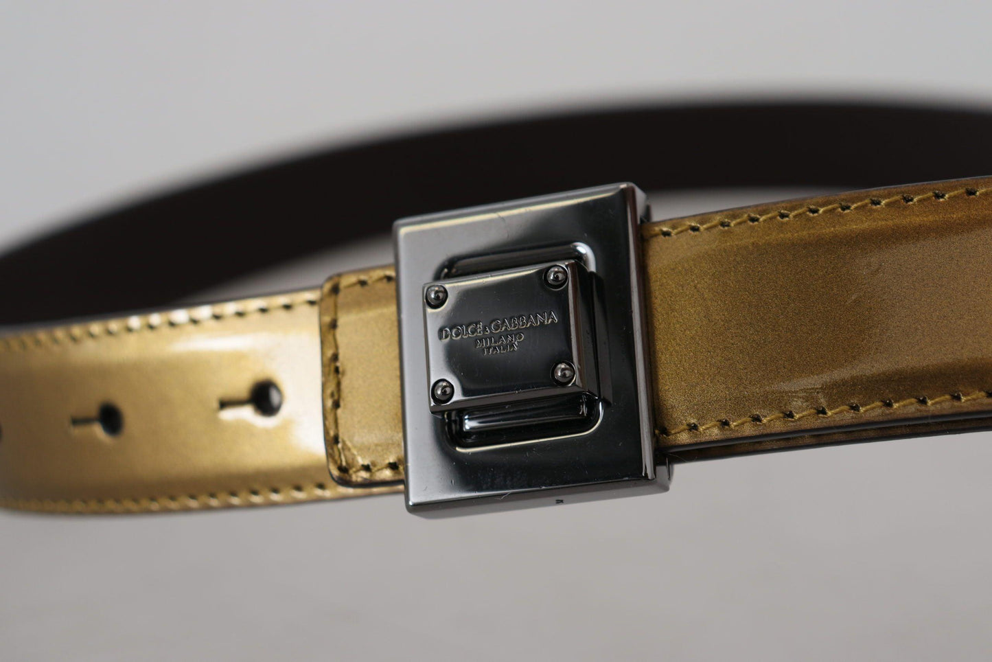 Dolce & Gabbana Gold Square Buckle Leather Belt - Arichezz.store