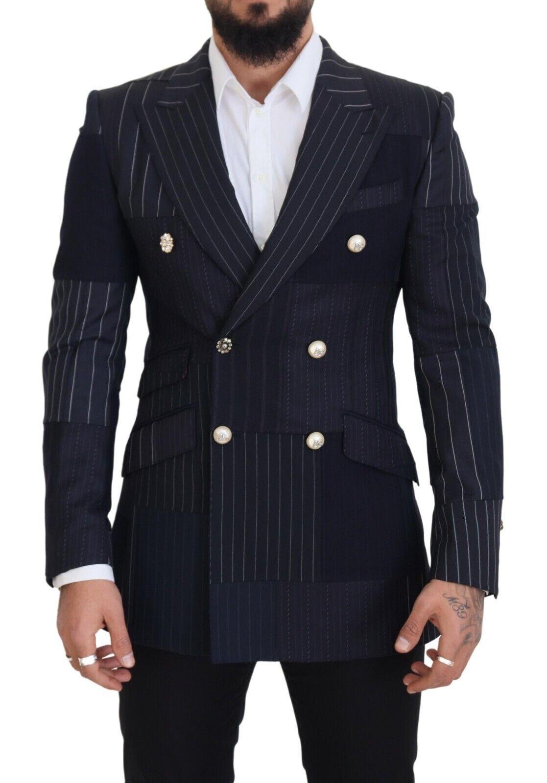 Dolce & Gabbana Navy Blue Double Breasted Slim Fit Blazer - Arichezz.store