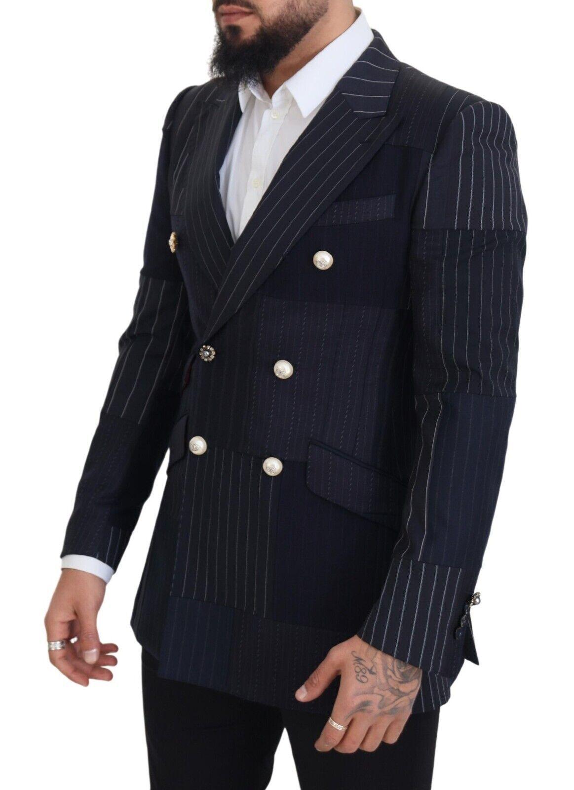 Dolce & Gabbana Navy Blue Double Breasted Slim Fit Blazer - Arichezz.store