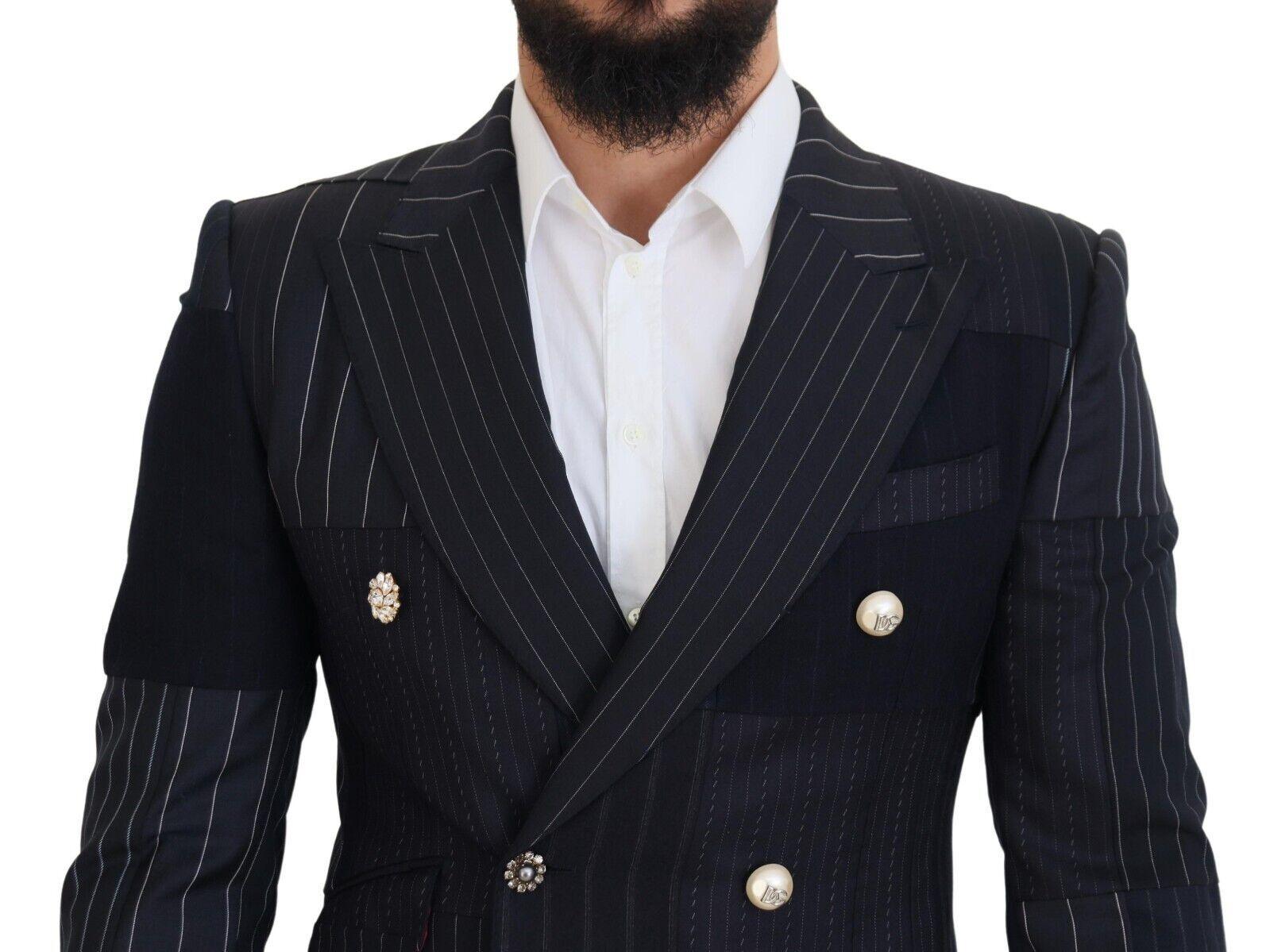 Dolce & Gabbana Navy Blue Double Breasted Slim Fit Blazer - Arichezz.store