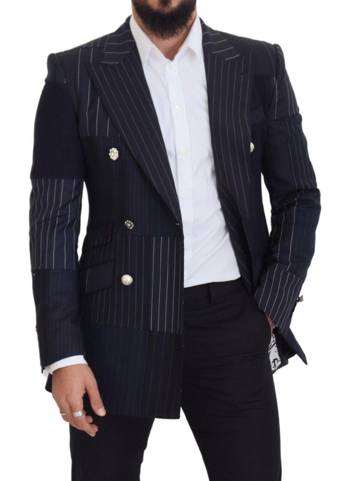 Dolce & Gabbana Navy Blue Double Breasted Slim Fit Blazer - Arichezz.store