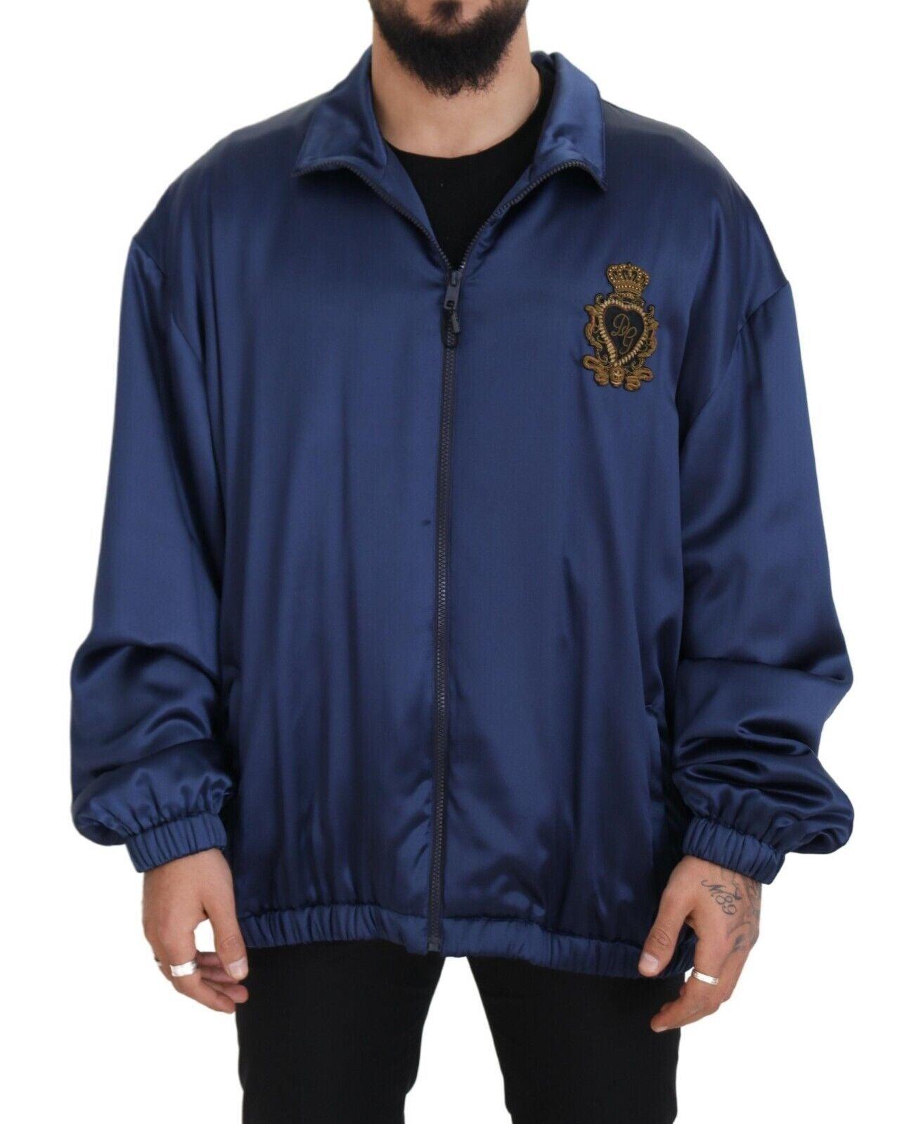 Dolce & Gabbana Regal Blue Silk Bomber Jacket - Arichezz.store