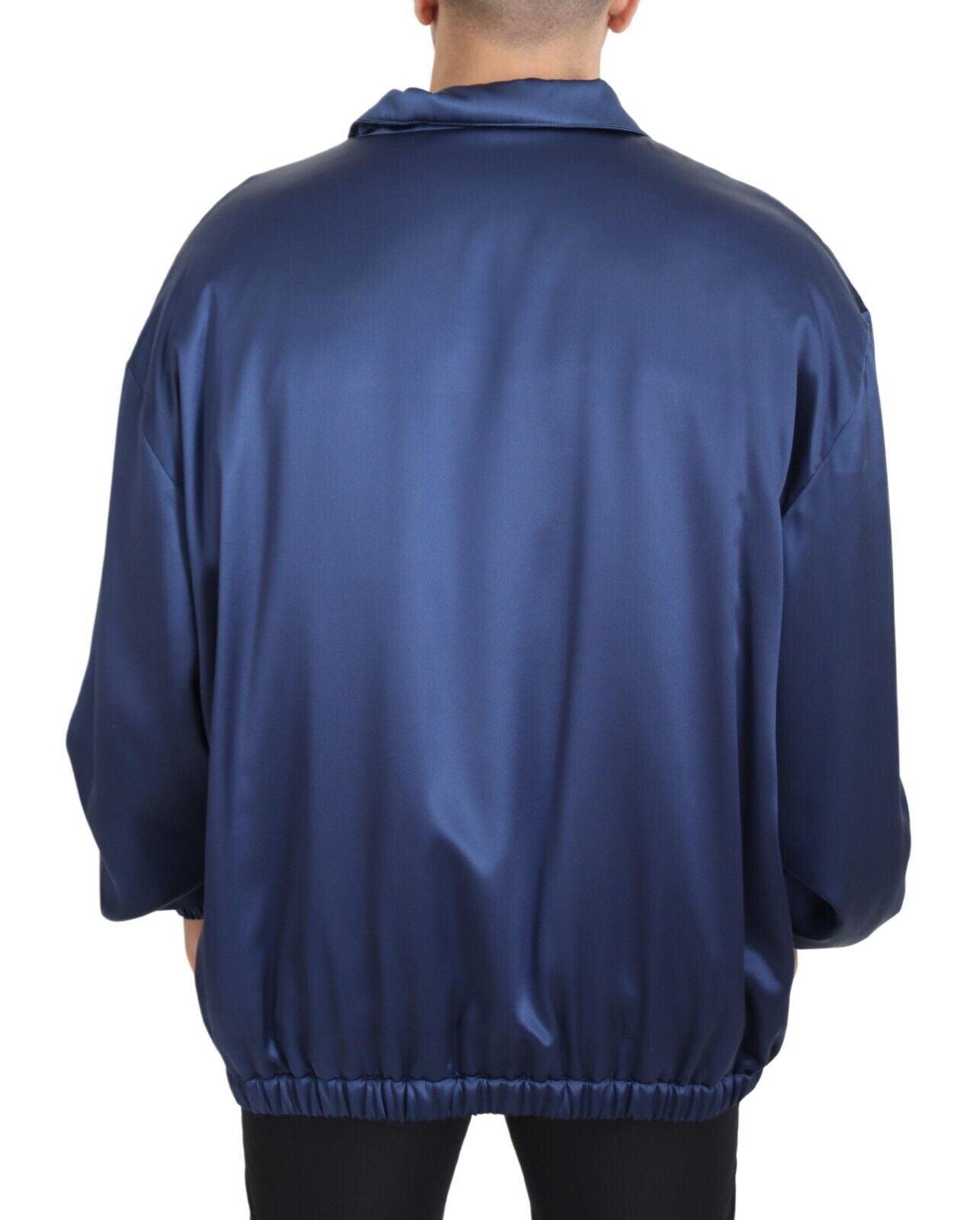 Dolce & Gabbana Regal Blue Silk Bomber Jacket - Arichezz.store