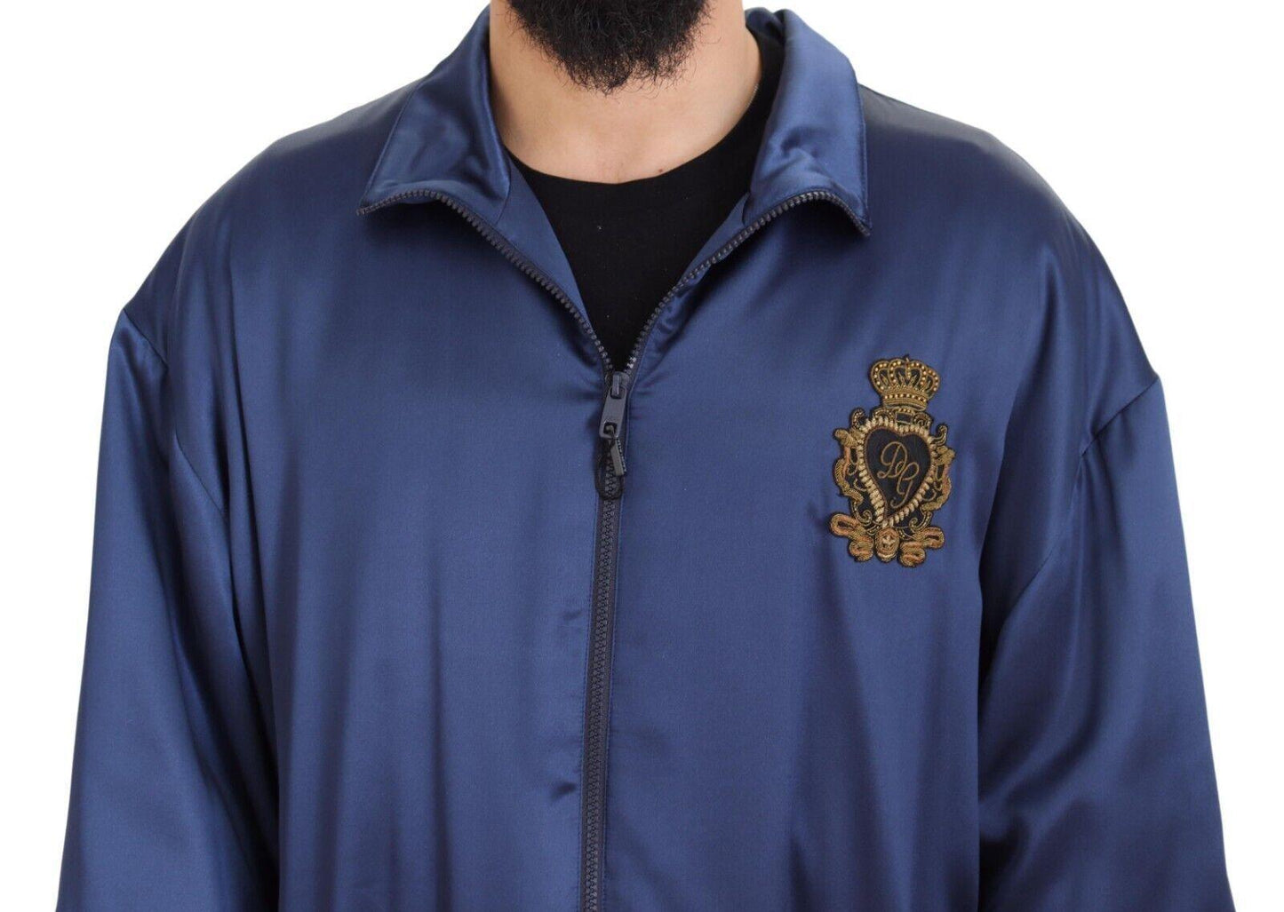 Dolce & Gabbana Regal Blue Silk Bomber Jacket - Arichezz.store