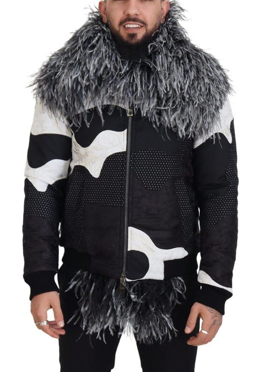 Dolce & Gabbana Elegant Shearling Zip Jacket in Black & White - Arichezz.store