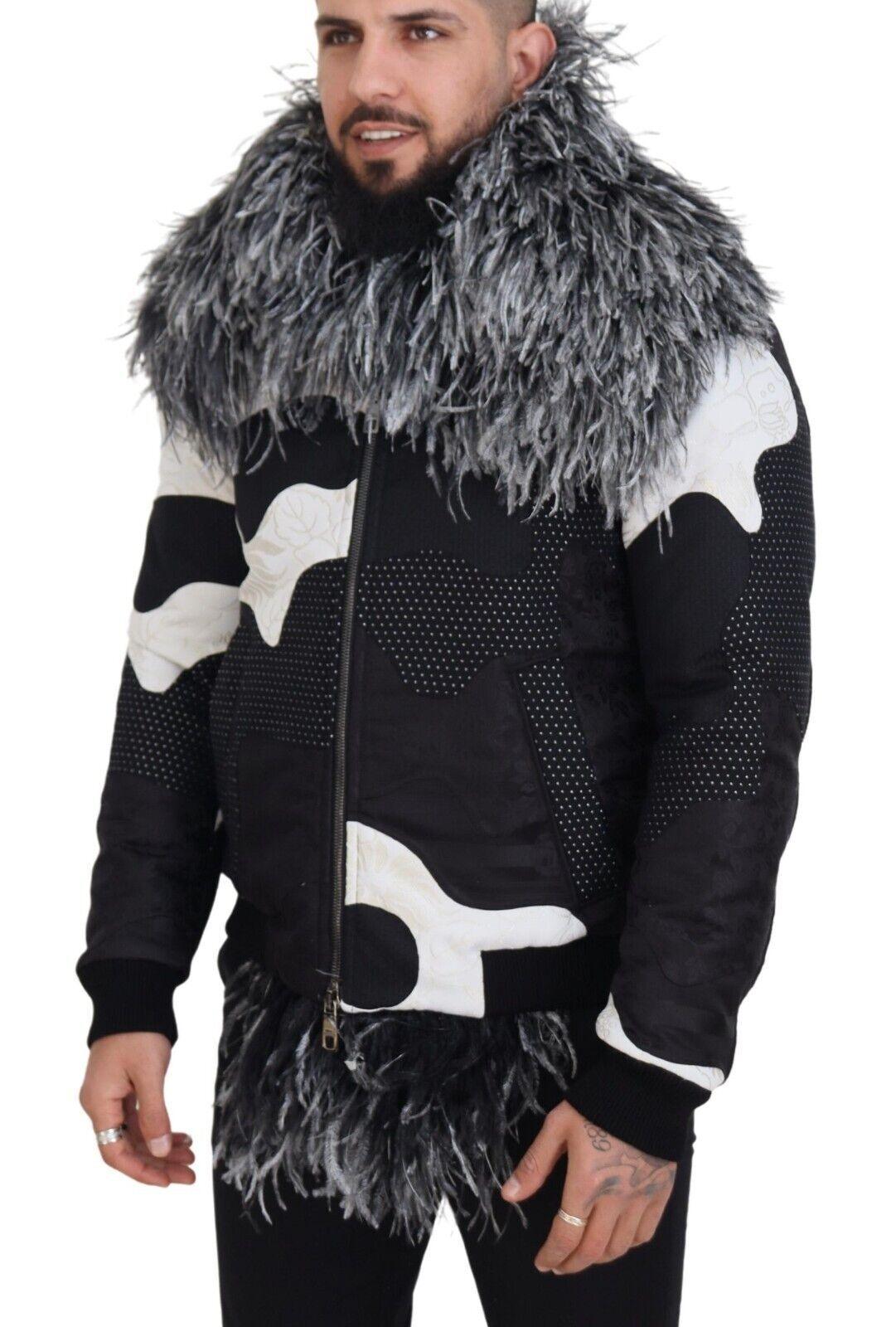 Dolce & Gabbana Elegant Shearling Zip Jacket in Black & White - Arichezz.store