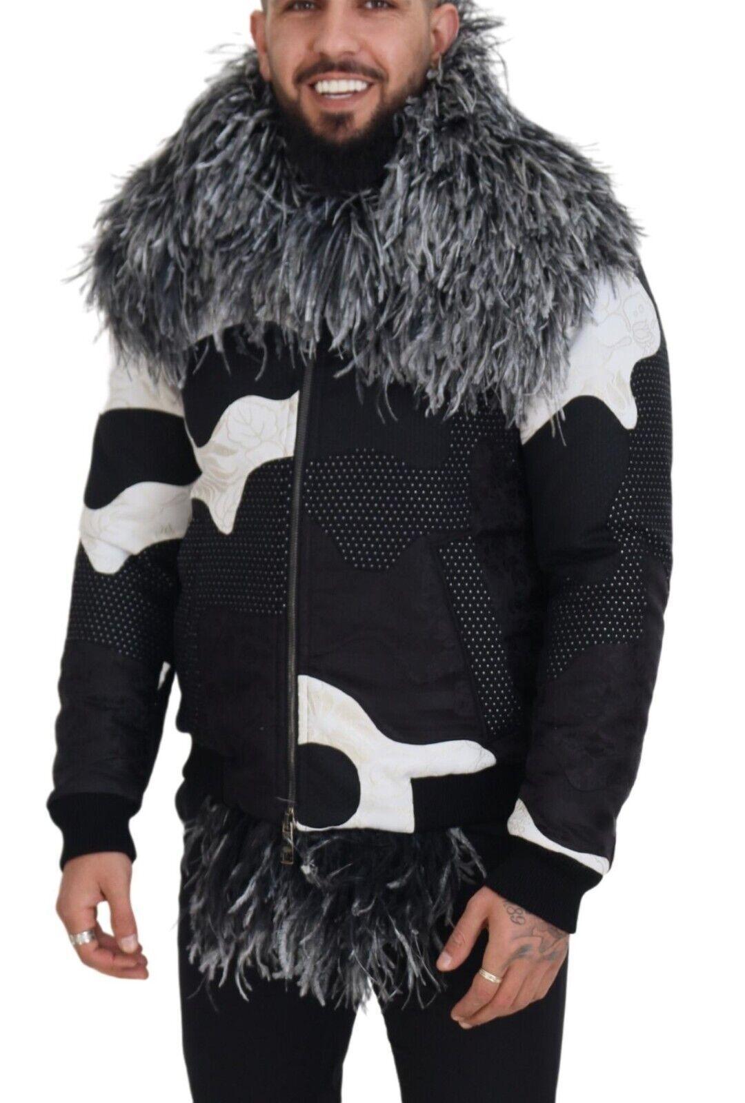 Dolce & Gabbana Elegant Shearling Zip Jacket in Black & White - Arichezz.store