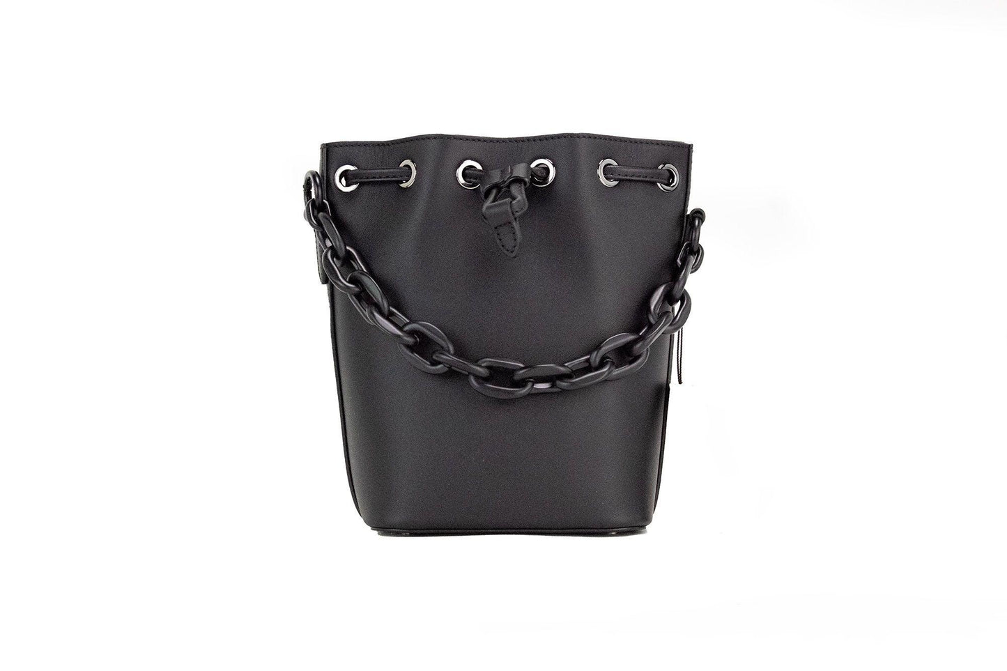 MCM Mini Black Purple Smooth Leather Chain Shoulder Drawstring Bucket Handbag - Arichezz.store